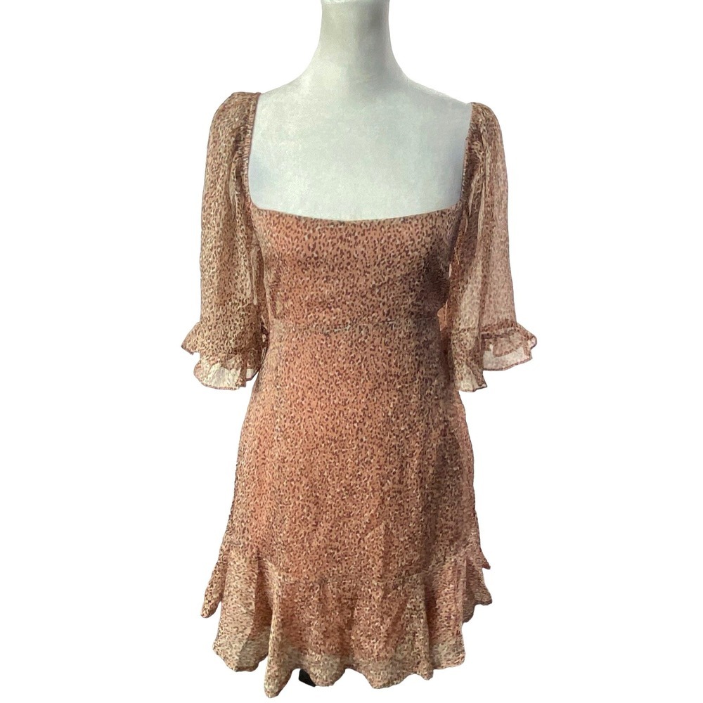SAINTS SECRETS Women Crisscross Ruffle Open Back Mini Dress Sz L Brown hb-14